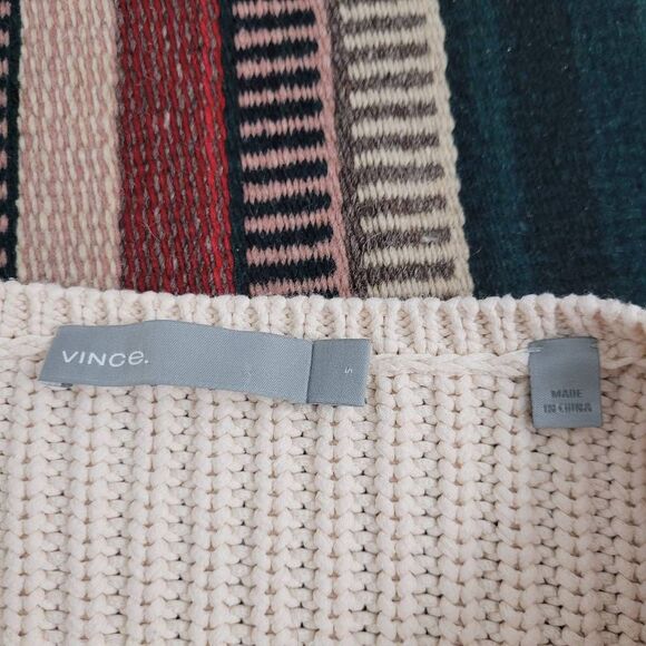 Vince Italian Cotton Waffle Stitch Sweater Sz S Beige Cream Thick Minimalist - Picture 8 of 11